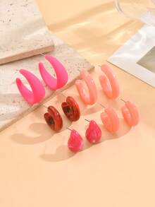 5 Pairs Dopamine Themed Colorful Earrings, Suitable For Daily Wear & Gatherings - Five Pairs Of Earrings - View 7