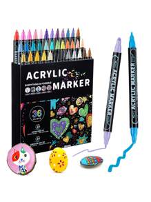 48pcs/36pcs/24pcs/12pcs Color Double Tip Acrylic Marker Pens,Waterproof Drawing Pens,Markers,5mm-1mm,Can Be Written On Stone,Glass,Wood,Canvas,Metal,A Variety Of Objects,Painting,Coloring,Marking,48 Colors Can Be Selected,Very Bright Colors And Festival Painting Project Creation Back To School