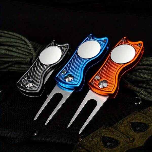Stainless Steel Golf Course Divot Repair Tool With Magnetic Ball Marker - Durable Waterproof Multi-Functional Green Fork, Suitable For Outdoor Use - Perfect Gift For Golfers
