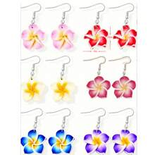 Hawaiian Beach Style Soft Clay Frangipani Earrings, Cute Flower Patterns, Pendant Earrings, Hypoallergenic, Rust-Proof, Suitable For Gatherings, Decorations, Parties, And Beach Wear [Multiple Specifications Available]
