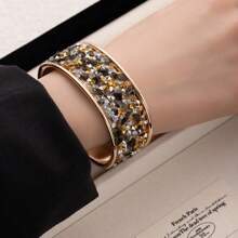 1pc Stainless Steel 18K Colored Crystal Bangle Bracelet For Women, Fashionable European & American Style Suitable For Party, Date, Office Wear