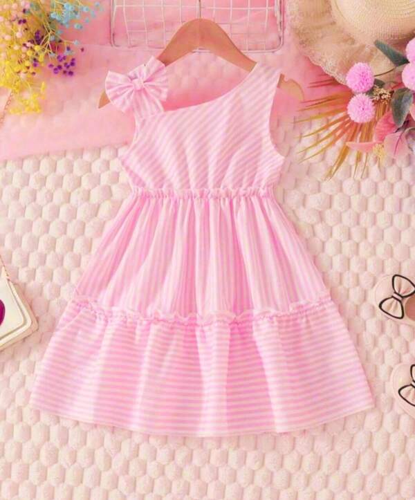 vestido rosa listrado aberto moda jovem feminino menina 02 ao 10