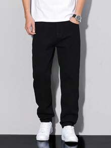 Men's Straight Tailored Trousers Tex Jeans With Comfort In Black Cotton