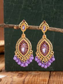 1 par de brincos estilo vintage com strass e pérolas, acessórios festivos para mulheres