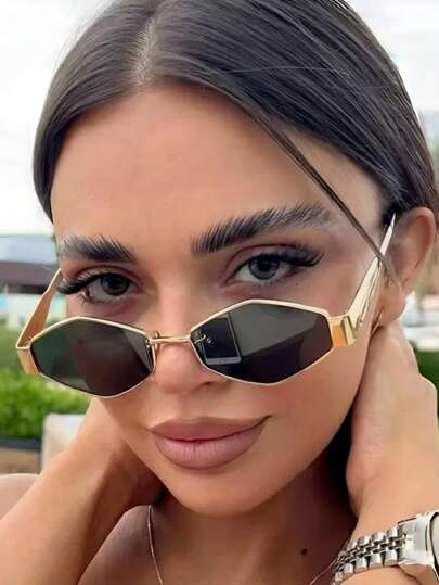 1/2 piezas Gafas de moda con marco metálico en forma de rombo Y2K, gafas retro elegantes para festivales, fiestas, playas, reuniones, trabajo, regalo, aptas para verano