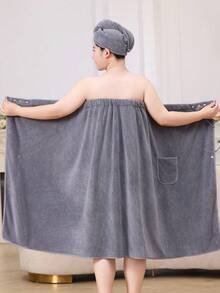 2pcs Set Include 1pc Bath Robe And 1pc Bath Cap, For Women Plus Size Suitable For 80-90KG, Home Wear Bathroom Decor Summer - Lilac Purple - View 21