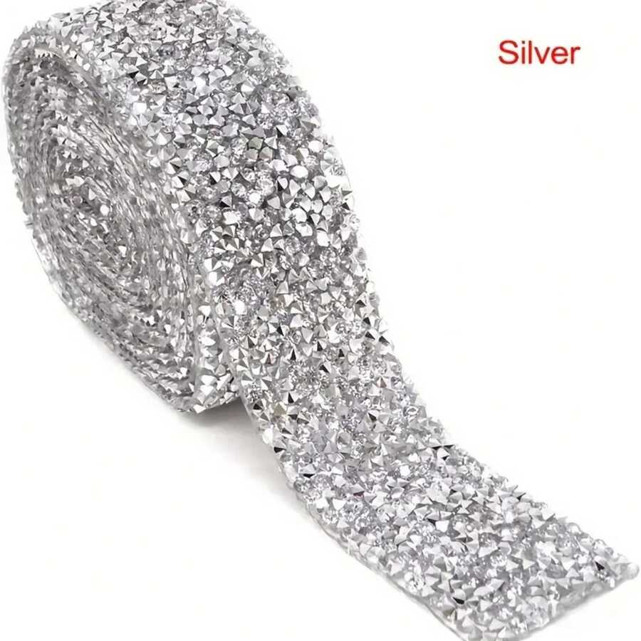 1pc Bling Crystal Rhinestone Ribbon, DIY Self-Adhesive Rhinestone Sticker Ribbon For Wedding Cakes Birthday Crafts Decorations
