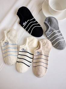 5 Pares de Calcetines de Tobillo para Mujer, Calcetines Invisibles, Calcetines Estampados con Rayas y Animales como Regalo, Adecuados para Todas las Estaciones, con Colores Aleatorios