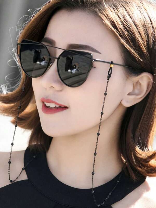 1pc Minimalist Bohemian Style Metal Beaded Eyeglass Chain, Non-Slip Eyeglass Holder, Suitable For Women's Daily Wear And Eyewear Decoration (Bead Quantity And Length Are Random, Rubber Ring Is Detachable)