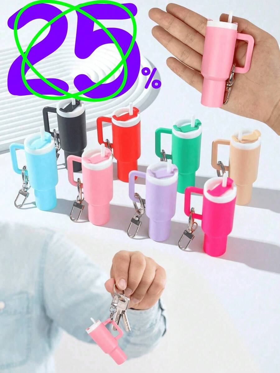 10/8/5/3/2pcs Mini Water Bottle Keychain - Street Style, Multiple Colors, Can Be Used For Keychain Accessory Charms, Wallet Charms, Cups, Wallet Accessories, Mini Water Bottle Keychain, Mini Cup Keychain, Key Ring Or Lip Balm, Cute Water Bottle Keychain, Plastic Material, A Good Gift For The Opening Season