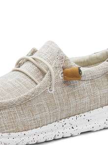 Men's Loafer Boat Shoes For Walking Casual Slip On Lightweight Canvas With Stretchy Shoelace - 米色 - 查看 2
