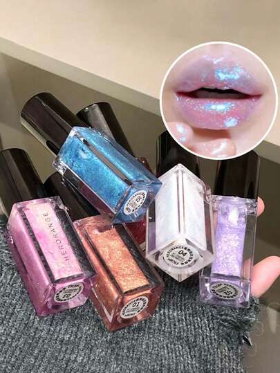 HERORANGE Brillo de labios con brillo- Brillo de labios de alto color para fiesta, maquillaje de escenario, brillo de labios de brillo intenso y de larga duración con destellos iridiscentes (tubo individual)