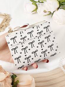 粉色蝴蝶结爱心图案多功能零钱包，时尚勃艮第钱包，女士短款钱包，两折设计，多卡位，银行卡收纳，信用卡收纳，零钱包，拉链开合，照片窗口，优质皮革，是送给女朋友、母亲、老师、情人节、日常使用、旅行必需品、办公室、购物的理想旅行包和礼品袋，女士必备钱包和卡夹 - 粉色 - 查看 11