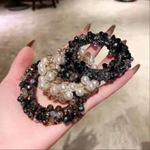 3pcs Fashionable Hair Accessories Set: Elegant Pearls & Crystals Hair Scrunchies, Multi-Functional Hair Styling Decorations, Simple Rhinestone Ponytail Holders