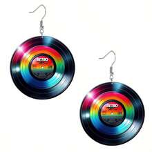 2D Flat Colored Guitar & Vinyl Record Music Festival Earrings - Boho Style 2D Flat Acrylic Cartoon Pendant With Zinc Alloy Hook, Lightweight And Durable Jewelry, Suitable For Concerts, Festivals, Casual Outfits - Perfect Gift For Music Lovers