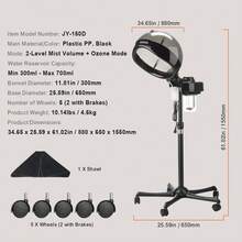 Ionic Hair Steamer With Dual Modes, 11.81-Inch Hooded, Adjustable Stand & Timer, 5-Wheel Base (2 Lockable) For Enhanced Hair Conditioning At Home Or Salon - View 7