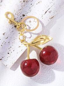 New Stylish Crystal Cherry Pendant Metal Keychain, Suitable For Daily Wear And As A Schoolbag Accessory For Back-To-School Season. It Can Also Serve As A Bag Accessory, And Make A Great Gift For Family, Friends, Classmates, Lovers. It Is Also Suitable As A Birthday Gift, A Gift For Teachers, And A Souvenir. - Black - View 3