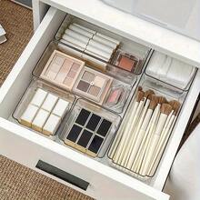 6pcs Plastic Drawer Organizer Set, Non Slip Drawer Storage Tray Large Size Divider, Multi-Functional Storage, Suitable For Domestic Scenes.Drawer/Desktop Cosmetics Storage Box, Transparent Dresser Storage Box, Anti-Drop Multi-Compartment Jewelry And Small Objects Storage, Exquisite Storage Box. - Multicolor - View 2