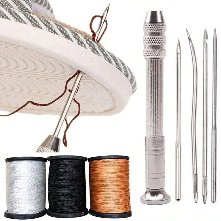 EDCUEBE7 1/2/5pcs/Set Multifunctional Leather Sewing Awl Set Replaceable Punch Stitching Needles DIY Sewing Leathercraft Utility Tool Kit, - Multifunctional Steel DIY Needle With Replaceable Tips For Shoe Repair - Silver - View 1
