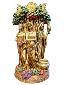 Diosa Hecate Triple Bajo Árbol Dorada 27cm Figura Decorativa Color Dorado - Dorado - Ver 4