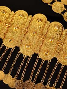 1件阿拉伯新款女士合金长袍腰链硬币流苏吊坠腰带，身体饰品情人节配饰 - 金色 - 查看 3