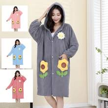 1pc Floral Embroidered Robe, Bathrobe, Casual Loungewear, Suitable For Bathroom, Pool, Living Room, All Seasons Back To School - Multicolor - View 3