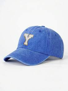 1pc Children English 26 Letter Pattern Washed Adjustable Baseball Cap, Unisex Outdoor Sun Hat Suitable For Boys And Girls, Spring/Autumn Travel, Beach Holiday - Sapphire - View 19
