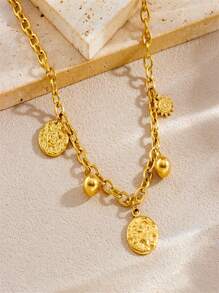 1 Irregular Circular Pendant, Face Sun Accessory Chain, Gold-Plated Stainless Steel Jewelry Necklace
