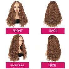 V Part Wig Kinky Curly Synthetic Half Wigs For Women - 24Inch V Part No Leave Out Deep Wave Wigs In Ombre Honey Blond - Honey Blonde - 查看 7