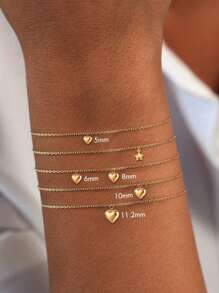 Bracelets en argent sterling S925 avec pendentif cœur plaqué or 14 carats. Chaîne de bracelet bangle fine bijoux cadeau pour femmes et adolescentes. Disponible en 5 mm, 6 mm, 8 mm, 10 mm, 11,2 mm