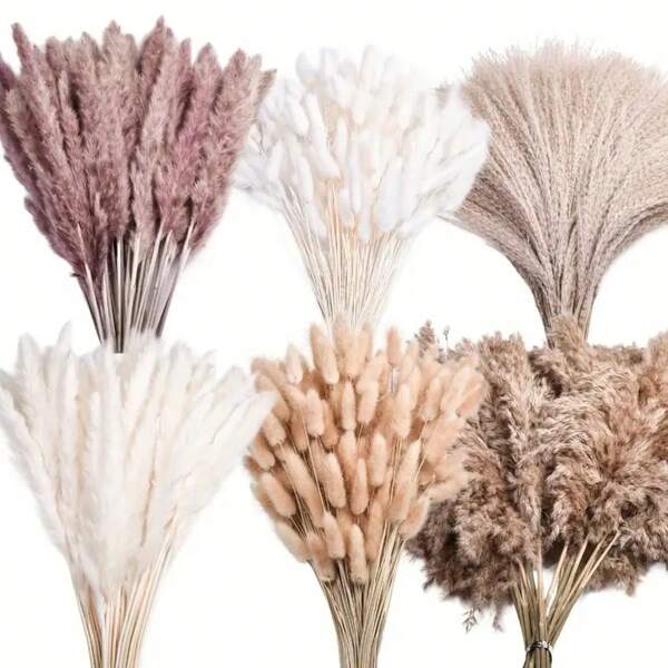 300 Stück getrocknetes Pampasgras-Dekor, getrocknete Blumensträuße für Hochzeit, Zuhause, Tafelaufsatz, modernes Zuhause, westliches Wohnzimmer, Kinderzimmer, Boho-Zimmer, Strand, Damenbüro und Boho-Dekor