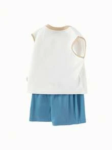 Balabala 2pcs Baby Outfit Set, Fashionable & Cute Baby BoyGirls Summer 2 Pieces Set, 2025 New Arrival - Original White - View 5