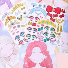 Libro de pegatinas de maquillaje con diseños de muñecas de moda, set de pegatinas para el rostro DIY - Juguetes de vestir con pegatinas reutilizables para diversión creativa, arte facial e interacción - Excelente como recuerdo de fiesta o regalo - Multicolor - Ver 9