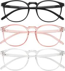 Set de 3 Gafas de Bloqueo de Luz Azul Przene para Mujer/Hombre, Gafas de Computadora Retro Redondas Anti Fatiga Ocular, para Juegos (Negro/Ámbar) - Rosa - Ver 1