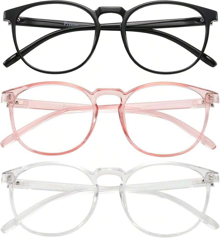 Set de 3 Gafas de Bloqueo de Luz Azul Przene para Mujer/Hombre, Gafas de Computadora Retro Redondas Anti Fatiga Ocular, para Juegos (Negro/Ámbar) - Rosa - Ver 1
