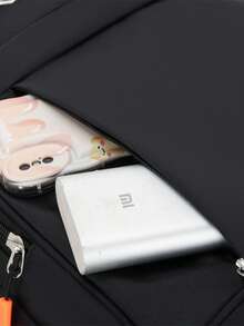 Campus Style Multi-Compartment Letter Print Nylon Backpack Men Purse, Can Hold A 15.6-Inch Business Laptop Bag, Multi-Pocket Lightweight School Bag, Large-Capacity Travel Bag, Convenient Commuter Day Bag, Multi-Functional Book Bag Holiday Laptop Case - Black - View 11