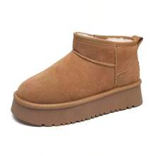 Botas de nieve cortas, de unicolor, antideslizantes, con suela gruesa, calientes, de fácil puesta, cómodas y versátiles