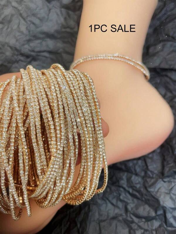 1 pièce Bracelet de cheville style moyen-oriental ultra fin avec diamant blanc, convient pour un port quotidien ou de vacances pour les femmes, accessoire printemps/été, cadeau