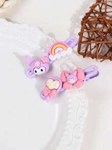 Sanrio Sanrio 2pcs/5pcs Kuromi Hello Kitty Melody Hair Clip Set, Cute Cartoon Alligator Clips & Sweet Hair Tie Rope For Girls' Daily/Bathroom/Summer Use & Role Playing Performance, Cute Cartoon Hair Accessories Claw Clips Hair Slide Hair Barrettes