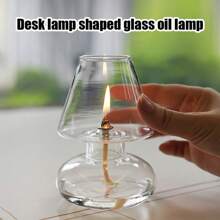 1PC Nordic Transparent Glass Hurricane Oil Lamp, Lantern Candle Holder - Tabletop Oil Lamp Candlestick, Borosilicate Windproof Decorative Candle Stand For Home Living Room Decor, Romantic Festival Holiday Decoration, European Minimalist Windproof Lampshade Candlestick, INS Atmosphere Light Gift (Oil Not Included)