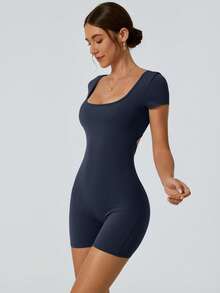 NcmRyu 1pc Women's V-Shaped Butt Lifting Design Running Gym Workout Jumpsuit - Blue - View 7