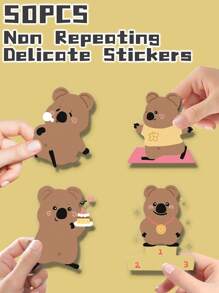 50 piezas de adorables pegatinas transparentes temáticas del Setonix brachyurus de dibujos animados, no repetitivas, para decoración delicada de regalos, fiestas, hogar, cumpleaños, equipaje, scooter, botellas de agua, tazas, laptops, tablets, fundas de teléfonos, útiles escolares, vuelta al cole