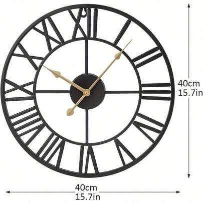 Roman Numerals Wall Clock Metal Large Wall Clocks For Living Room 40cm Vintage Clocks For Bedrooms Kitchen Home Accessories Silent Non-Ticking Cafe Hotel Office