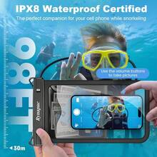 Bolsa impermeable para teléfono de hasta 10 - Paquete de 2 fundas impermeables para 17 16 15 14 Pro S25 S24 Ultra, protector de agua IPX8 para celular, esenciales de playa, imprescindibles de viaje - [Negro + Azul] Funda grande impermeable para teléfono - Ver 3