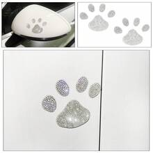 2pcs Cute Car Decals, Anti-Scratch Protective Film, Rhinestone Cat/Dog/Bear Paw Prints, Car Body Decoration, Paint Protection - 2 Diamond-encrusted Footprints - View 5