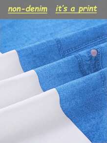 2 peças/Conjunto Camiseta de Manga Curta com Estampa de Unicórnio Adorável Tricotada e Saia de Denim com Estampa de Unicórnio para Meninas Jovens, Primavera/Verão