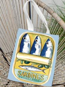 1 Túi vải Canvas bền chắc có họa tiết cá mòi, Túi mua sắm họa tiết hai mặt, Quà tặng cho bạn bè, Quay lại trường học - Nhiều màu - Xem 3