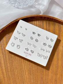 12 Pairs Silver Tone Pastel Butterfly Stud Earring Set, Chic And Simple Zinc Alloy Earrings, Fashionable For Daily Wear, Great Gift For Girlfriend