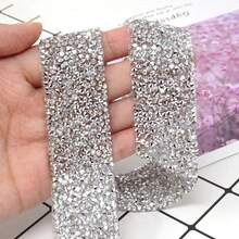 1pc Bling Crystal Rhinestone Ribbon, DIY Self-Adhesive Rhinestone Sticker Ribbon For Wedding Cakes Birthday Crafts Decorations - Silver - View 4