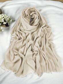 1pc Minimalist Fashionable Elegant Chiffon Scarf, Suitable For Daily Wear, Work, Celebration, Sports, Soft & Breathable UV Protection, Gulf Style Polyester Plain Color Plus Size Long Headscarf For Women For Dress - Khaki - View 26